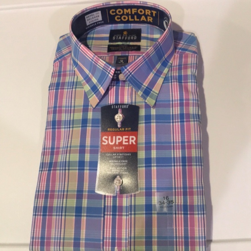 Stafford Men’s Comfort Collar Plaid Shirt NWT